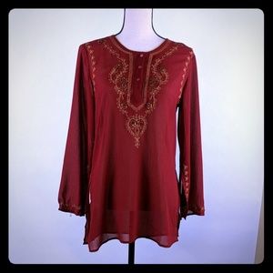 Burgundy blouse with gold embroidery/ beads M
